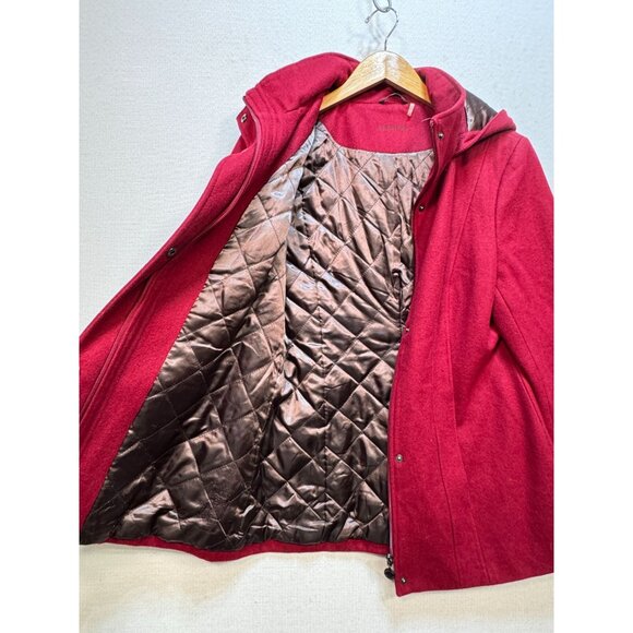 Calvin Klein Women's Wool Hooded Coat Medium Red Burgundy Full Zip Snap - Picture 12 of 13